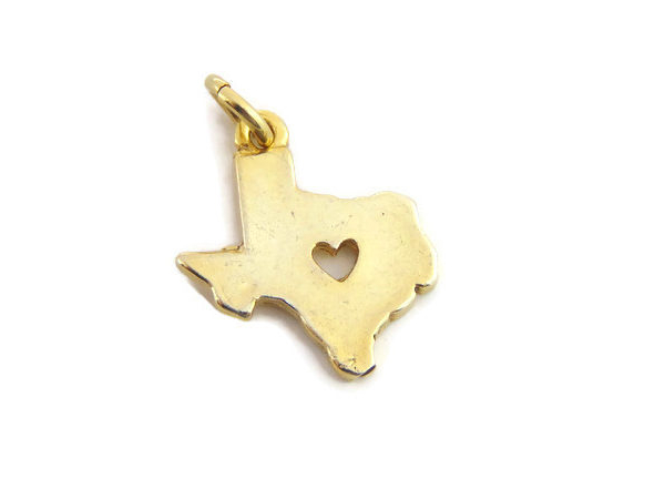 Texas State Map Charm Pendant Yellow Gold