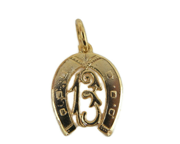 14K Yellow Gold Lucky Horse Shoe Charm Pendant