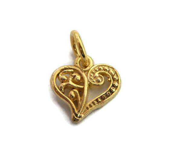 14K Yellow Gold Floral Heart Charm Pendant