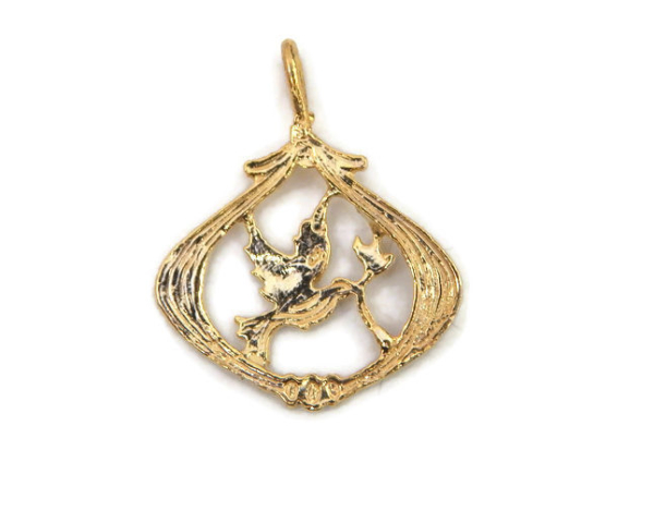 14K Yellow Gold Peace Dove Charm Pendant