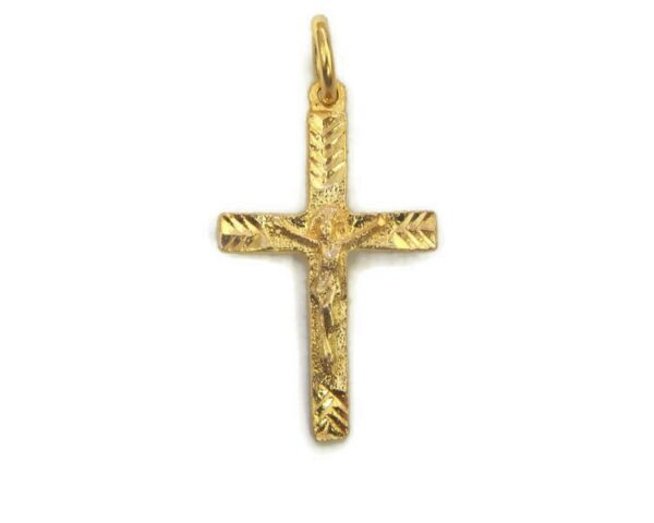 14K Yellow Gold Diamond-Cut Cross With Jesus Charm Pendant