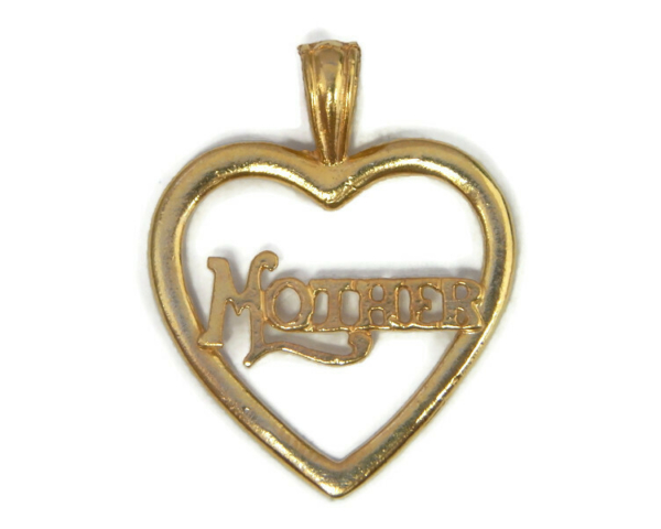 14K Yellow Gold Mother Inside Heart Charm Pendant