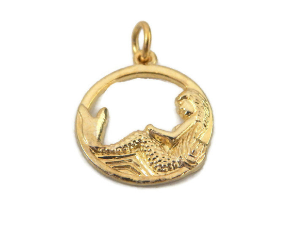 14K Yellow Gold Mermaid Sitting Charm Pendant