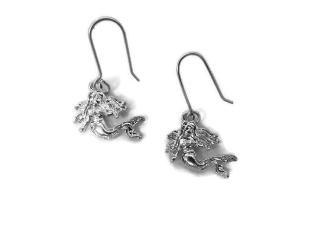 Mermaid Earrings Sterling Silver .925 - Image 2