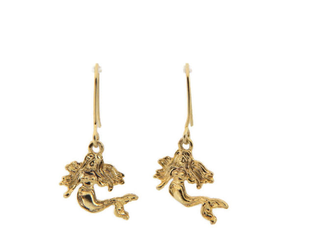 Mermaid Earrings 14K Yellow Gold