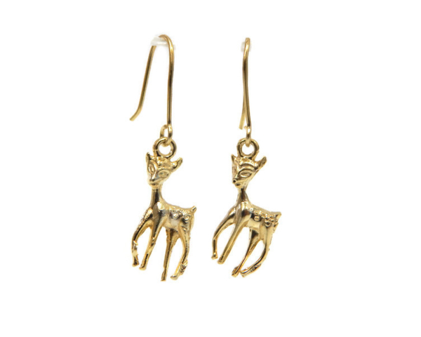 Baby Fawn Dangling Earrings 14k Yellow Gold
