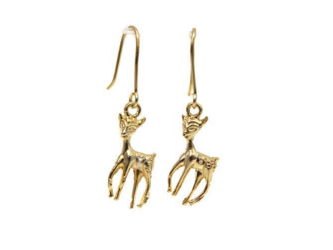 Baby Fawn Dangling Earrings 14k Yellow Gold