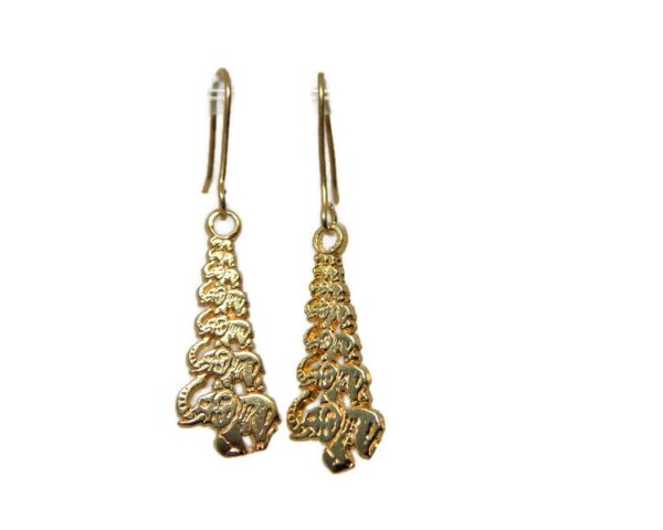 14k Yellow Gold 7 Elephant Pyramid Earrings