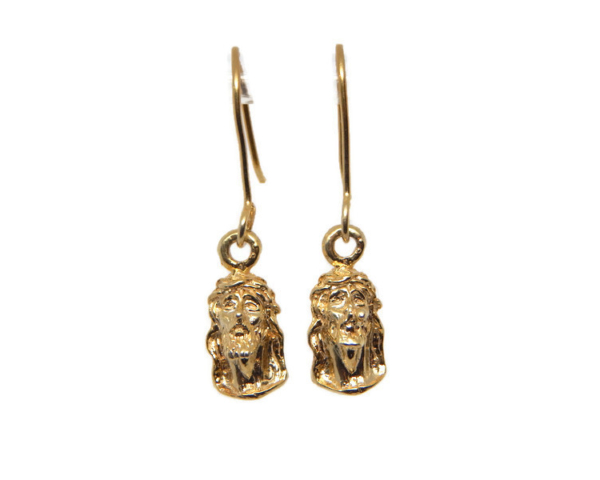 14k Yellow Gold Jesus Christ Face Earrings
