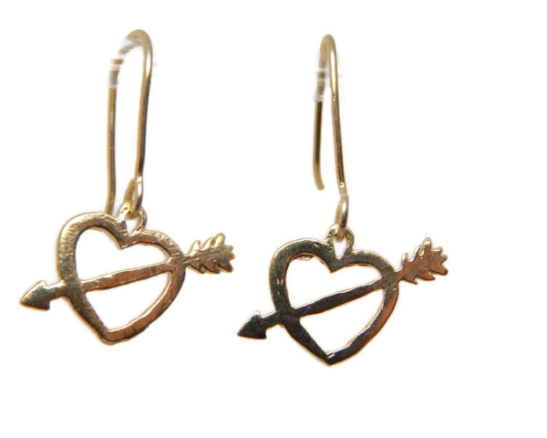 14k Yellow Gold Cupids Heart Earrings