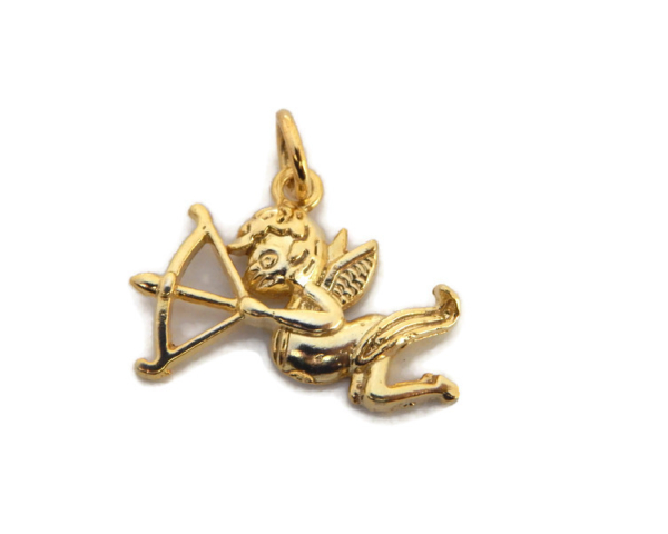 14K Yellow Gold Cupid with Bow and Arrow Charm Pendant