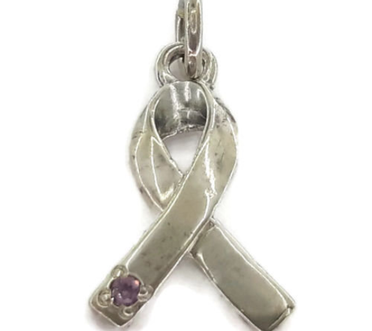 Support Ribbon Charm Pendant .925 Sterling Silver.