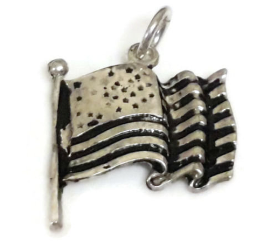 United States Flag Charm Pendant .925 Sterling Silver.