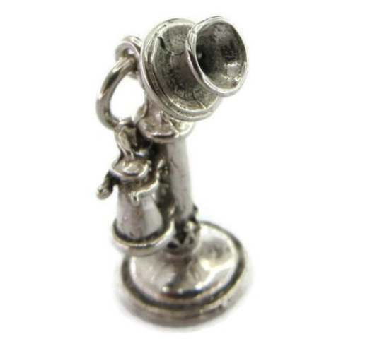 Vintage Candlestick Phone Charm Pendant .925 Sterling Silver.