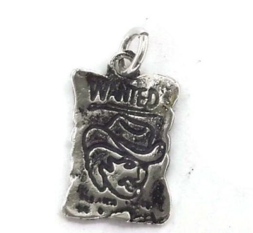 Wanted Sign Charm Pendant .925 Sterling Silver.