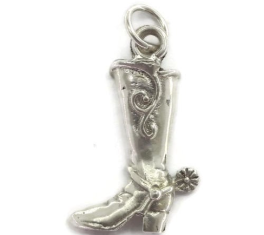 Western Boot Charm Pendant .925 Sterling Silver.