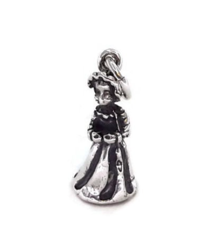 Woman With Flowers Charm Pendant .925 Sterling Silver!!