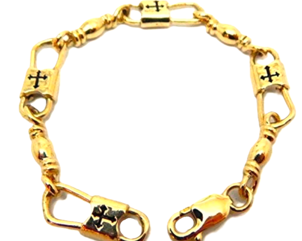 Fishers of Men Acts Bracelet 10K Yellow Gold Extra Large Link, Budded Cross Design
