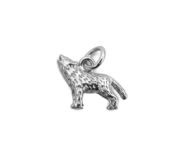 .925 Sterling Silver Howling Wolf Charm Pendant