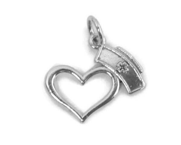 .925 Sterling Silver Heart With Nurse Hat Charm Pendant