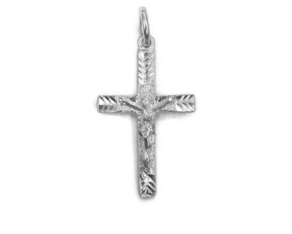.925 Sterling Silver Diamond-Cut Cross With Jesus Charm Pendant