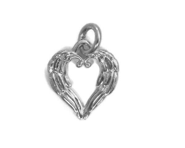 .925 Sterling Silver Wings in the shape of a Heart 2 Charm Pendant