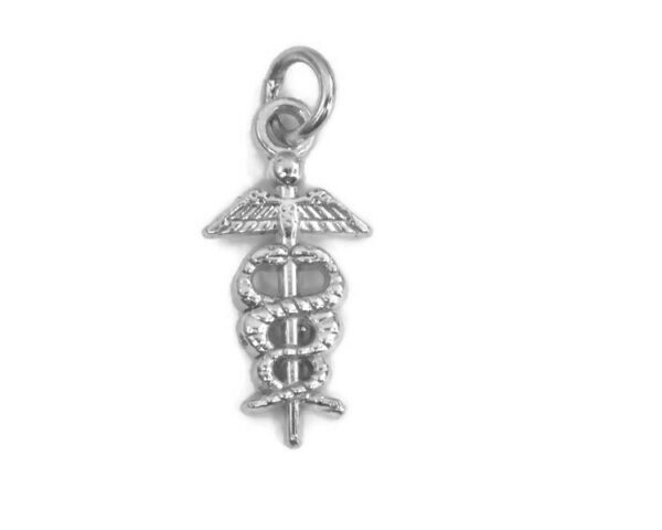 .925 Sterling Silver Caduceus Medical Symbol Charm Pendant