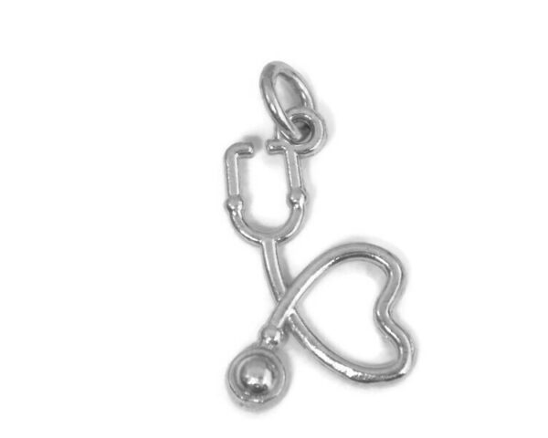 .925 Sterling Silver Stethoscope Heart 2 Charm Pendant