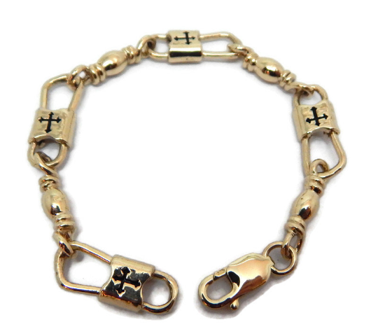 ACTS Bracelet Fishers Of Men 14K Gold Extra Large Link, Budded Cross Design