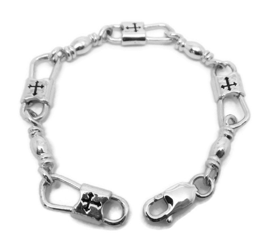 ACTS Bracelet Fishers Of Men .925 Sterling Silver Extra Large Link, Budded Cross Design