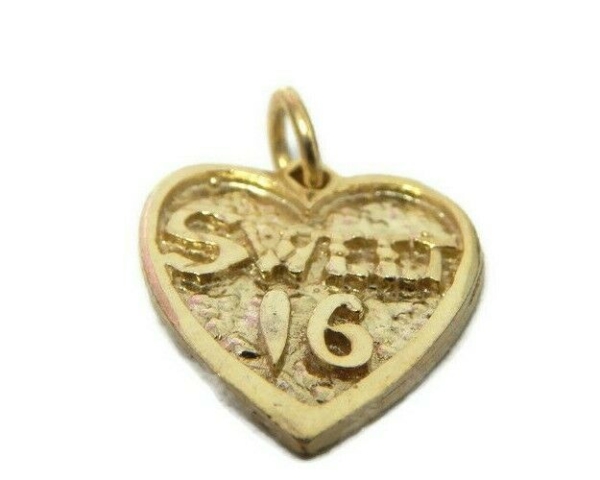 14k Yellow Gold Sweet 16 Heart Pendant Charm