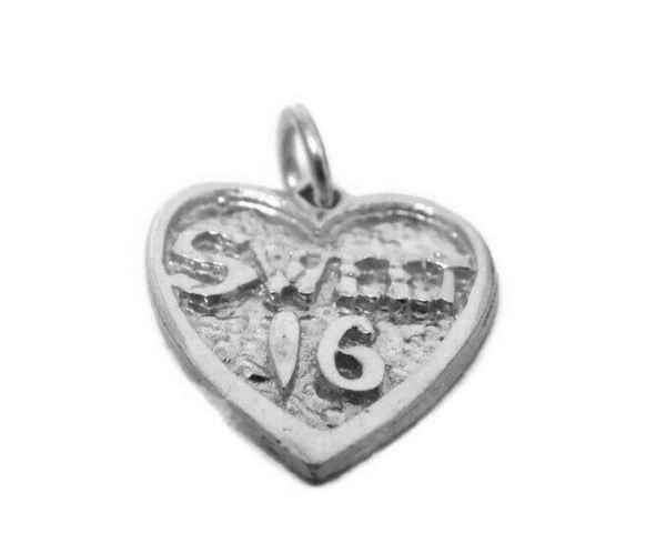 Sweet 16 Heart Pendant Charm .925 Sterling Silver