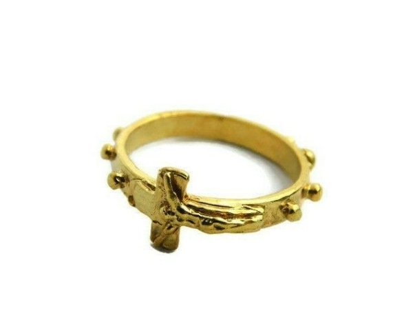 14k Yellow Gold Religious Rosary / Rosario Spinning Prayer Ring