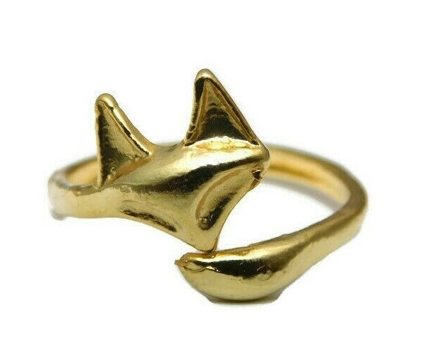 14k Yellow Gold Fox Ring  Adjustable
