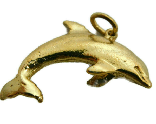 Dolphin Charm 14K Yellow Gold Large Pendant