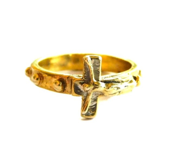 14k Yellow Gold Large Religious Rosary / Rosario Spinning Prayer Ring