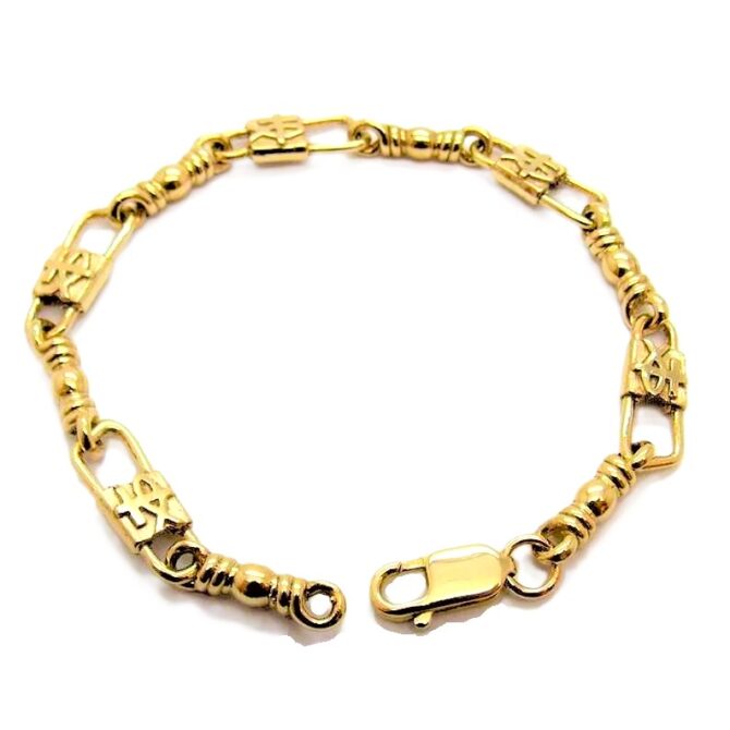 ACTS Bracelet Fishers Of Men 14K Gold MEDIUM LINK, Fish and Cross Design!!