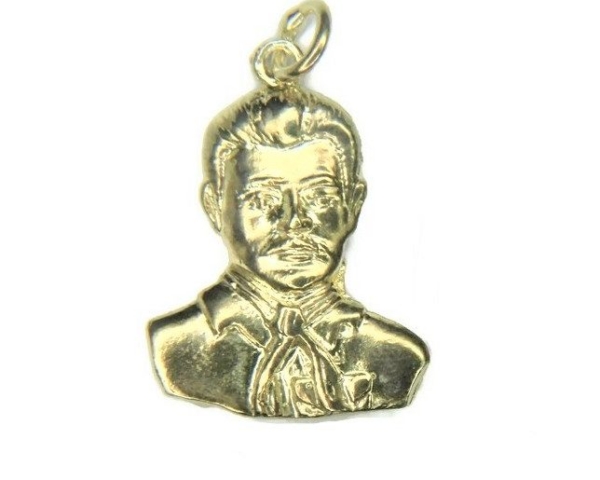 14k Yellow Gold Jesus Malverde (Figure Religious Sinaloa) Pendant
