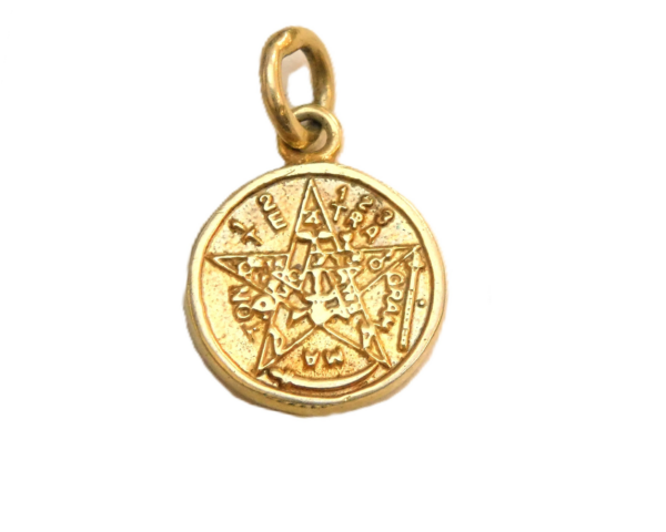 14k Yellow Gold 2- Sided medallion  Tetragrammaton & St. Benedict Cross Charm Pendant
