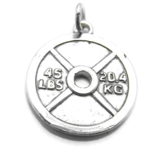 Weight Plate 45lbs Pendant .925 Sterling Silver