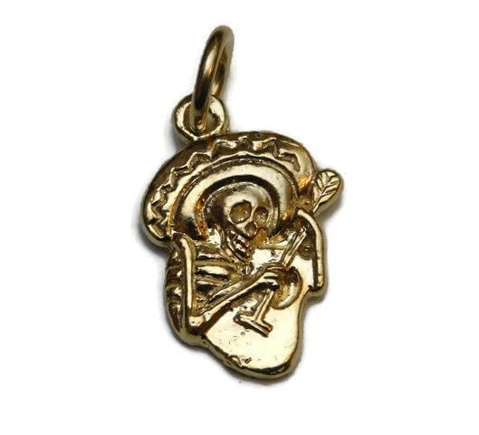 Mariachi Skull Charm Pendant 14k Yellow Gold