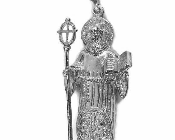 Large Saint Benedict Figure (San Benito) Pendant .925 Sterling Silver!!
