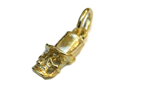 Skull Top Hat #11 Charm Pendant 14k Yellow Gold