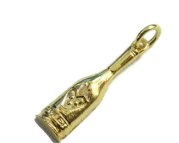 Strawberry Wine Bottle Charm Pendant 14k Yellow Gold