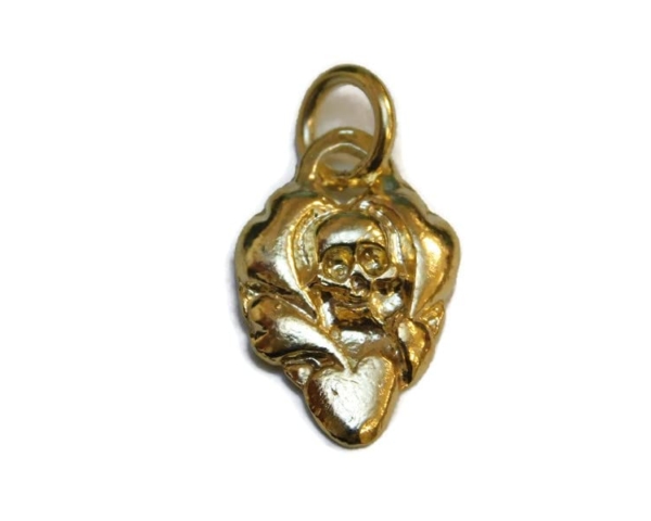 Rose Skull Charm Pendant 14k Yellow Gold