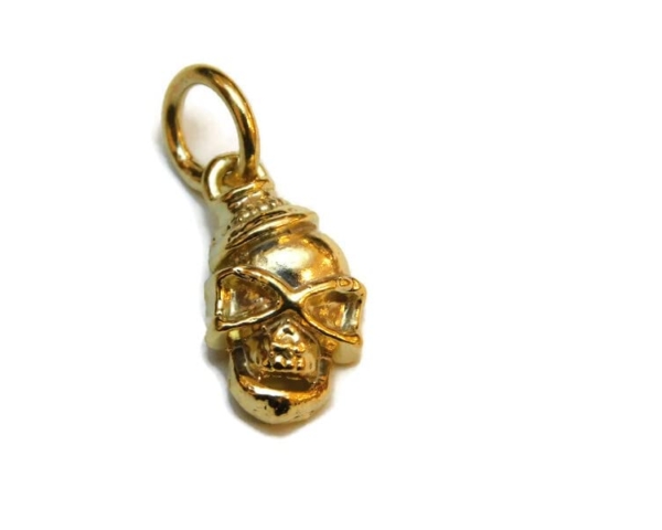 Skull #9 Charm Pendant 14k Yellow Gold