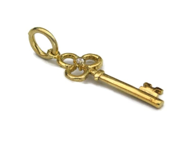 Key with Stone 14k Yellow Gold Charm pendant