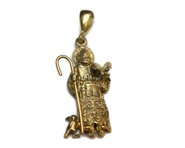 Saint Benedict Figure (San Benito) with Staff Pendant 14k Yellow Gold!!