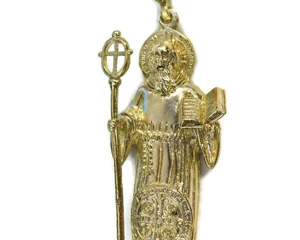 Large Saint Benedict Figure (San Benito) Pendant 14k Yellow Gold