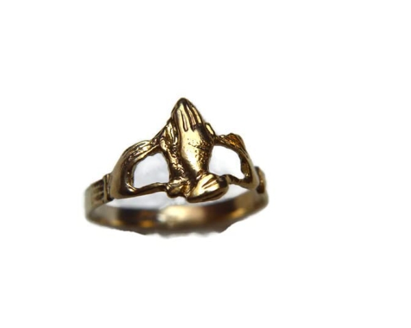 14k Solid Yellow Gold Praying Hand Small Ring!!
